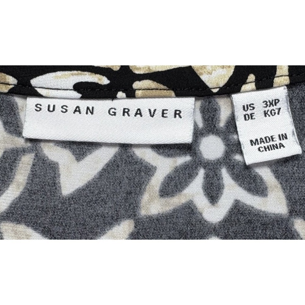 Susan Graver Liquid Knit Tunic Top Black Gold Damask Print V-Neck Womens 3XP - Picture 4 of 10